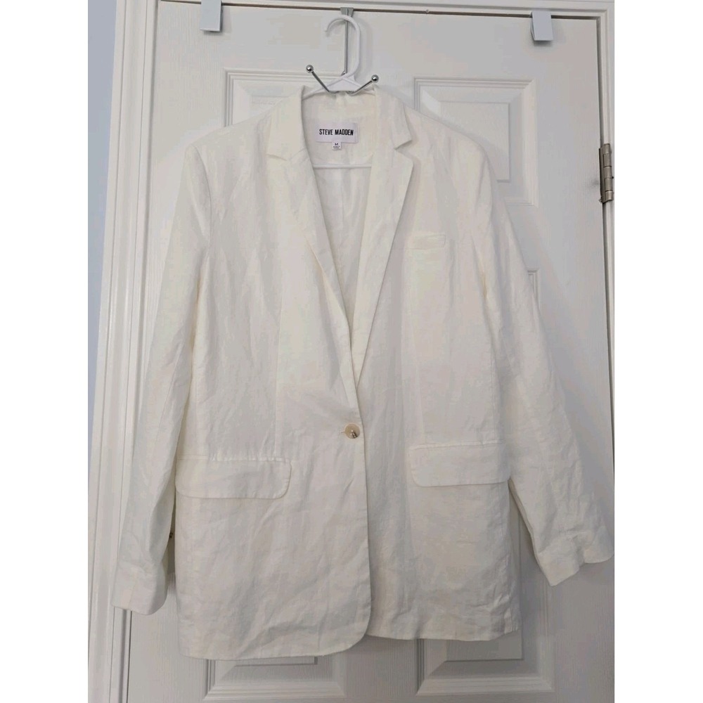 Steve Madden Linen On The Edge Blazer Womens M White NEw Single Button